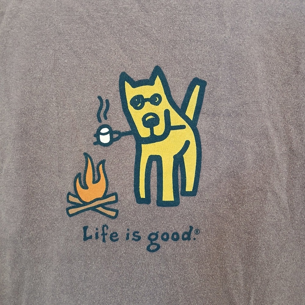 Life is Good Men's XL 100% Cotton Long Sleeve Shirt Dog Camping Granola Gorpcore